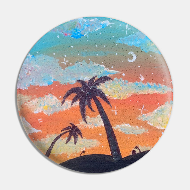 Palm Tree Sunset Painting - Palm Tree - Pin | TeePublic