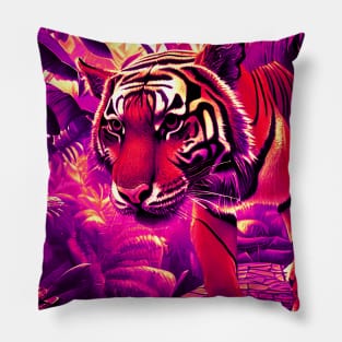 Trippy Tiger In Jungle Pillow