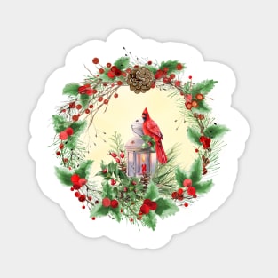 Christmas Cardinal Wreath Magnet