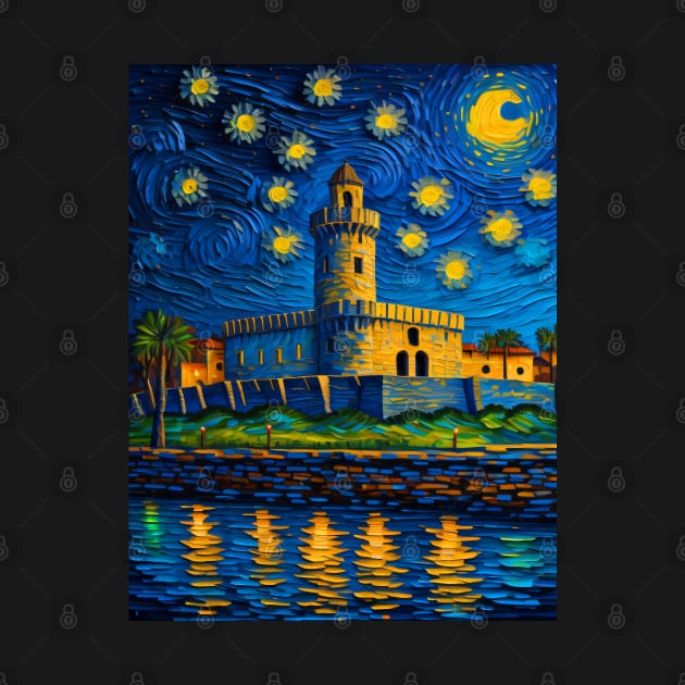 Castillo de san marcos in starry night by FUN GOGH