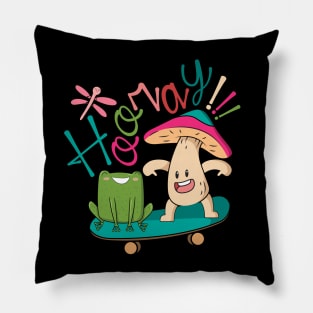 Sweet Frog Skateboarding With A Mushroom Pillow