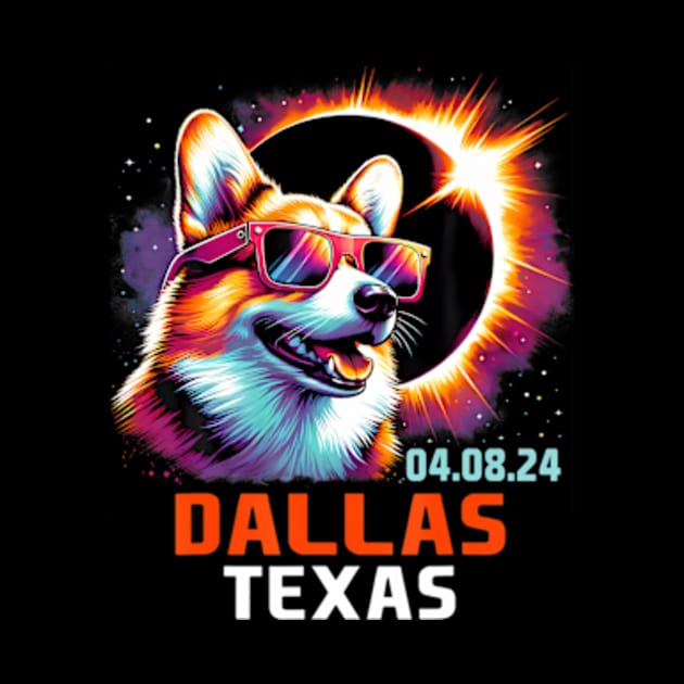 Dallas Texas Total Solar Eclipse 2024 Corgi Dog by SanJKaka