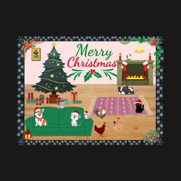Funny Christmas design with various cute animals, including chickens because why not by Stoiceveryday