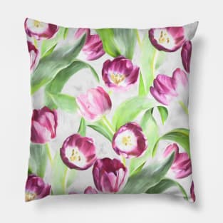 Deep Magenta Tulips on Creamy Peach Pillow