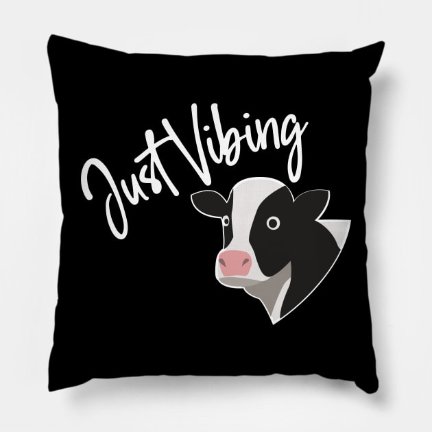 Just Vibing Cow Pillow by LovableDuck