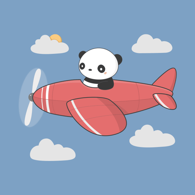 Kawaii Cute Panda Flying by wordsberry