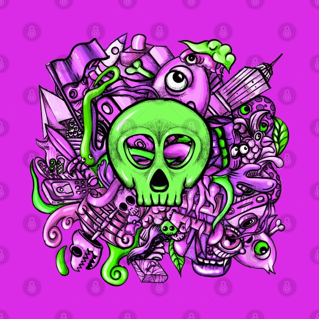 Doodle Skull Pink by fakeface