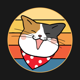 Funny Cute Kawaii Cat Face Retro Sunset T-Shirt
