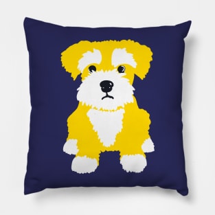 Sweet Yellow Miniature Schnauzer Puppy on Dark Blue Background Pillow