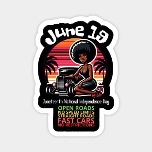 HotRod - Vintage Retro Sunset of 19 June Juneteenth Pin up Girl Magnet