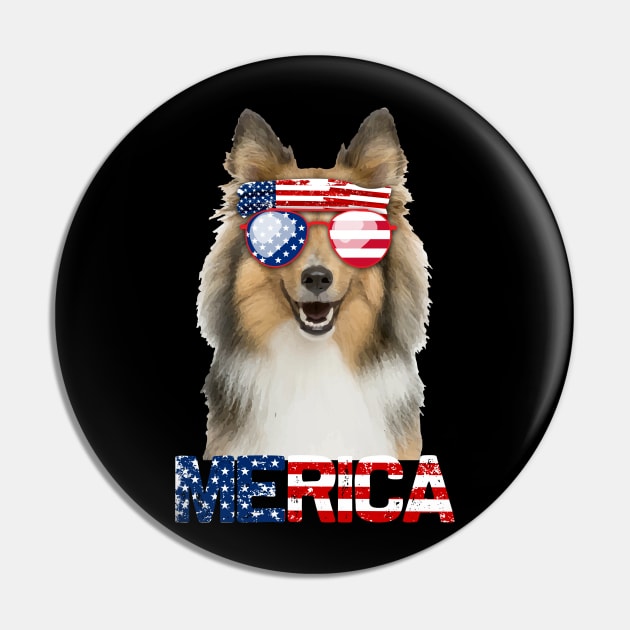 Merica Sheltie Dog American Flag 4Th Of July Pin by jrgenbode