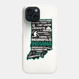 Jasper Indiana cute map Indianapolis, Fort Wayne, Evansville, Carmel, South Bend, Fishers Phone Case