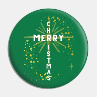 Christmas Cross and Star White Letters on Green Pin