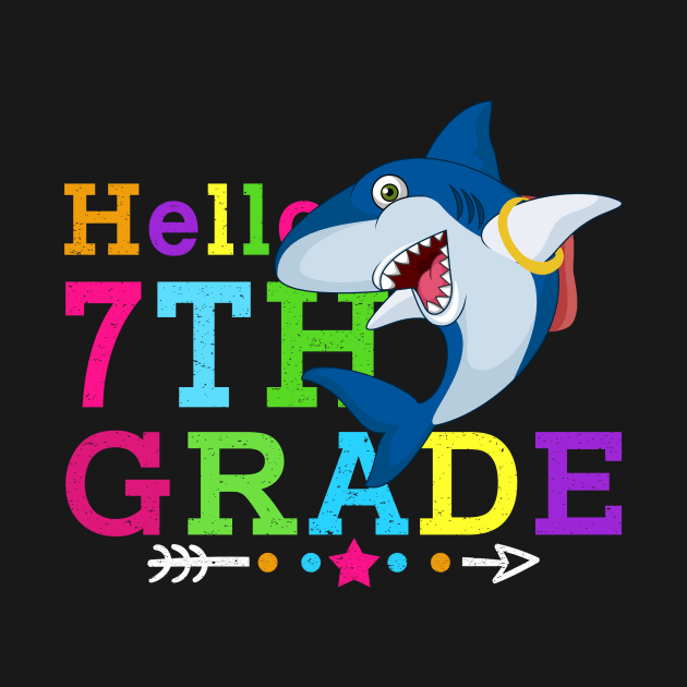 Shark Hello 7th Grade Tshirt Teachers Kids Back to school Gifts by kateeleone97023