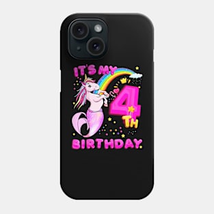 Kids 4Th Birthday Unicorn Mermicorn Mermaid For Girls Phone Case