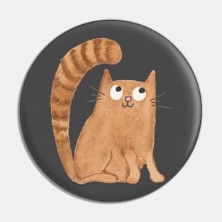 CUTE CAT WATERCOLOR DESIGN - Orange Cat with Striped Tail Painting Pin