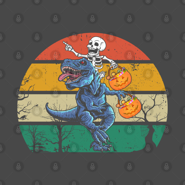 Disover Skeleton Riding Mummy Dinosaur T rex Halloween retro vintage - Skeleton Riding Minosaur Halloween - T-Shirt