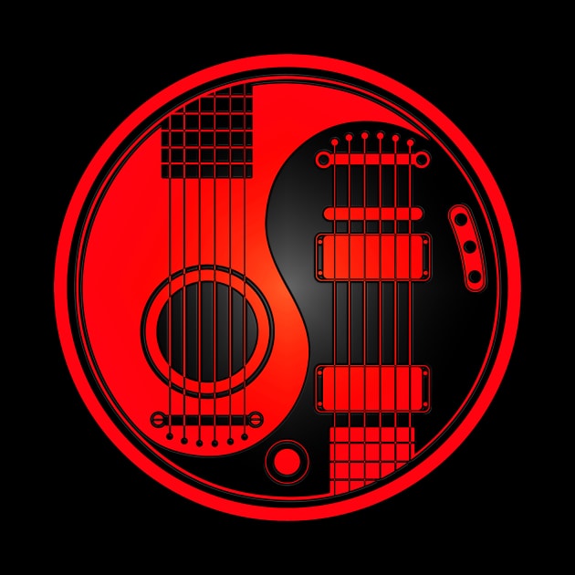 Red and Black Acoustic Electric Guitars Yin Yang by jeffbartels