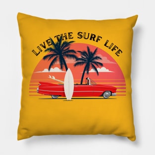 Live The Surf Life Classic car at the beach Pillow