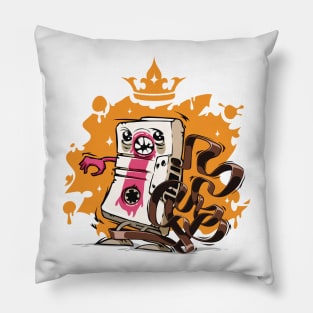 Cartoon Audio Cassette Tape on Gray Background Pillow