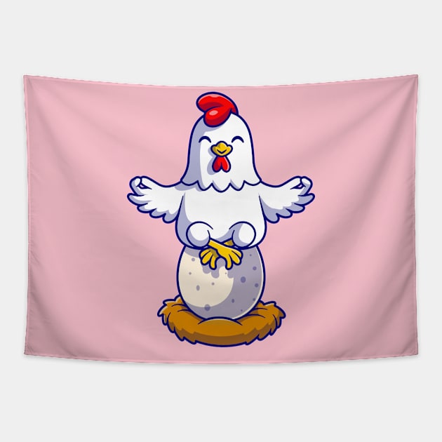 Cute Chicken Yoga On Egg Cartoon Tapestry by Catalyst Labs