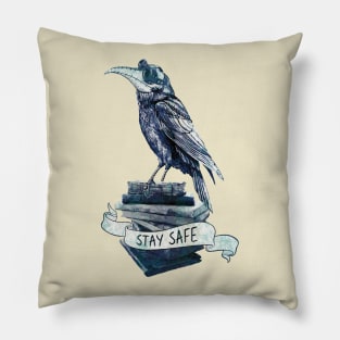 Crow Plague Doctor Say quote stay safe vintage blue style Pillow