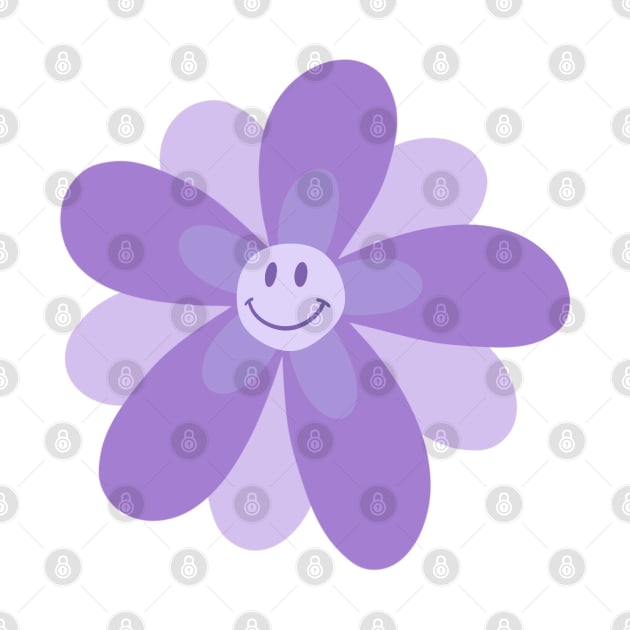 Bright and Cheerful Flower Smiley Face - digital lavender by JuneNostalgia