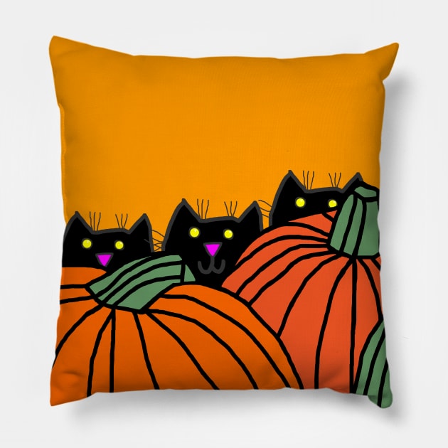 Funny Cats and Pumpkins at Halloween Pillow by ellenhenryart