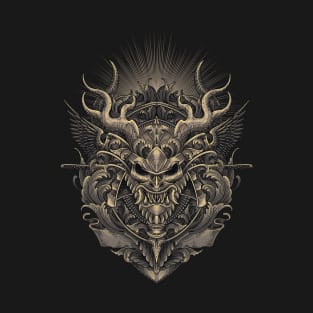 Samurai Head Engraving Art T-Shirt