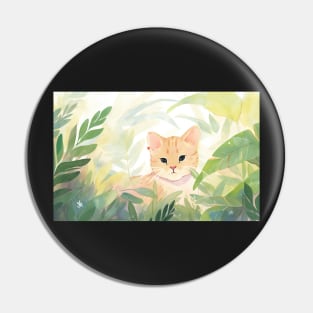 Whimsical Jungle Cat Watercolor Illustration Pin