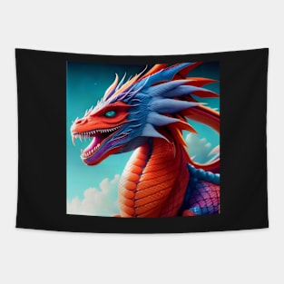 Red Dragon with Blue Spikes Tapestry