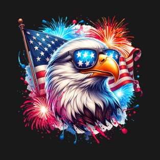 July 4Th Patriotic Bald Eagle Usa American Flag Fireworks T-Shirt