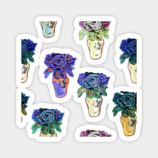 Black, Blue, Purple Colourful Floral Art Print Magnet