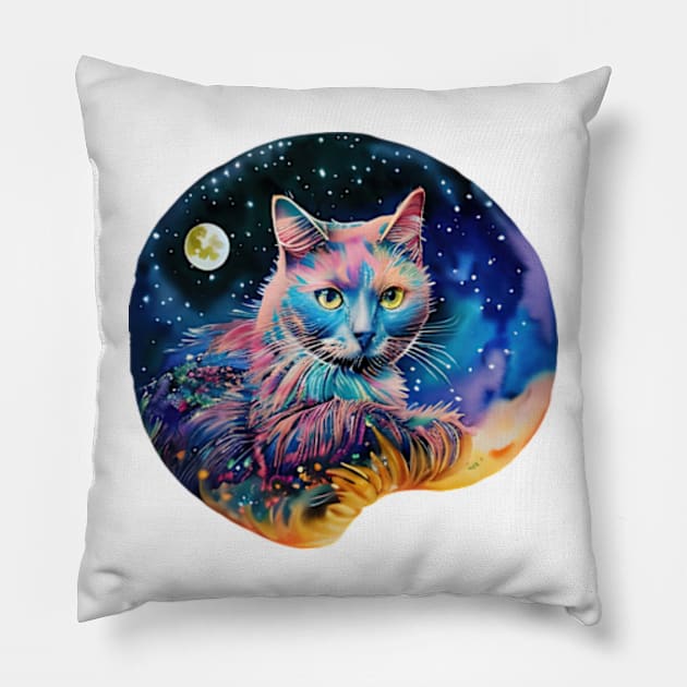 Cat in space - A world full of dreams Pillow by IDesign23