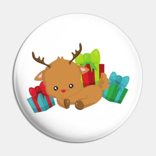 Christmas Reindeer, Red Nose, Gifts, Presents Pin