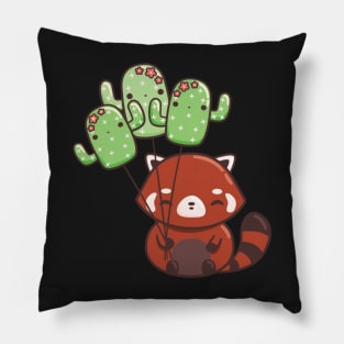 Red panda with cactus balloons Pillow