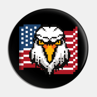 Bald Eagle and American Flag USA Patriotic Pixel Art Pin