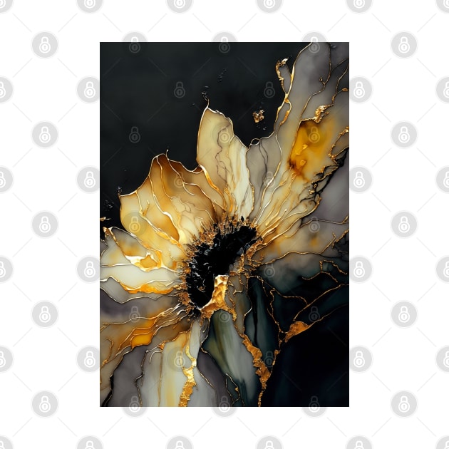 Organic Sunflower - Semi Abstract Alcohol Ink Resin Art by inkvestor