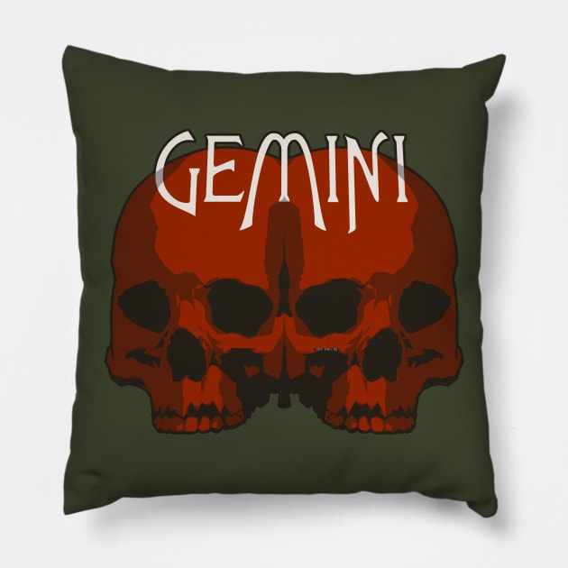 Red Gemini Twins Skulls Pillow by RyanJGillDesigns