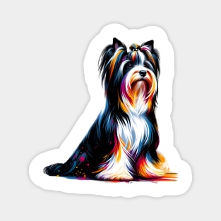 Elegant Biewer Terrier in Colorful Splash Art Style Magnet