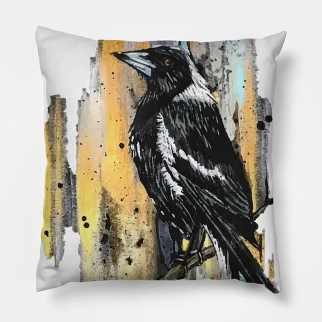 "Maggie’ Magpie Pillow by KrissyK