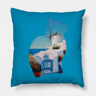 Santorini Cat Pillow