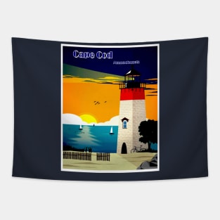Cape Cod Lighthouse Travel and Tourism Advertising Print Tapestry