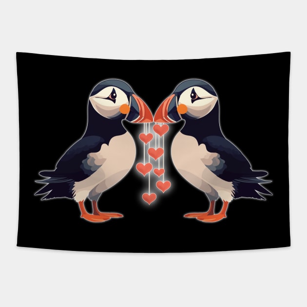 Puffin' Lovin" - Dark Colors Tapestry by MonarchGraphics