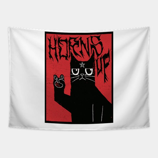 Horns Up Cat Tapestry by BONGwattitu