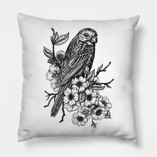 Finch on cherry branch Pillow