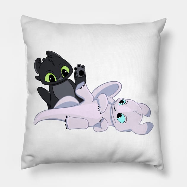 Cute baby dragons from cartoon How to train your dragon 3 night and light fury Pillow by PrimeStore