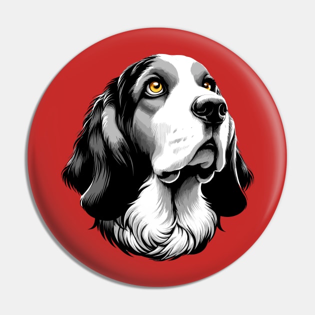 Stunning and Cool Basset Fauve de Bretagne Monochrome and Gold Portrait for Father's Day Pin by ArtRUs