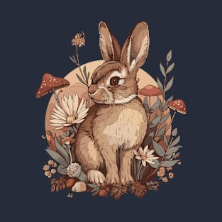 Vintage Spring Flowers Wild Mushroom Rabbit Woodland Forest T-Shirt