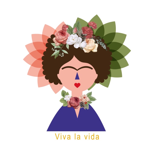 Summer cute colorful feminist Frida kahlo portrait flowers viva la vida by sugarcloudlb-studio